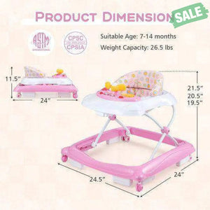 Foldable Baby Walker with 3 Adjustable Heights and Padded Seat-Blue Baby Walkers