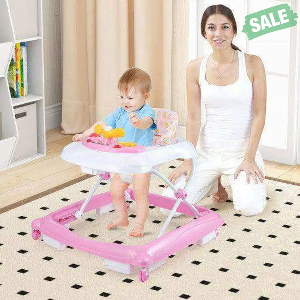 Foldable Baby Walker with 3 Adjustable Heights and Padded Seat-Blue Baby Walkers