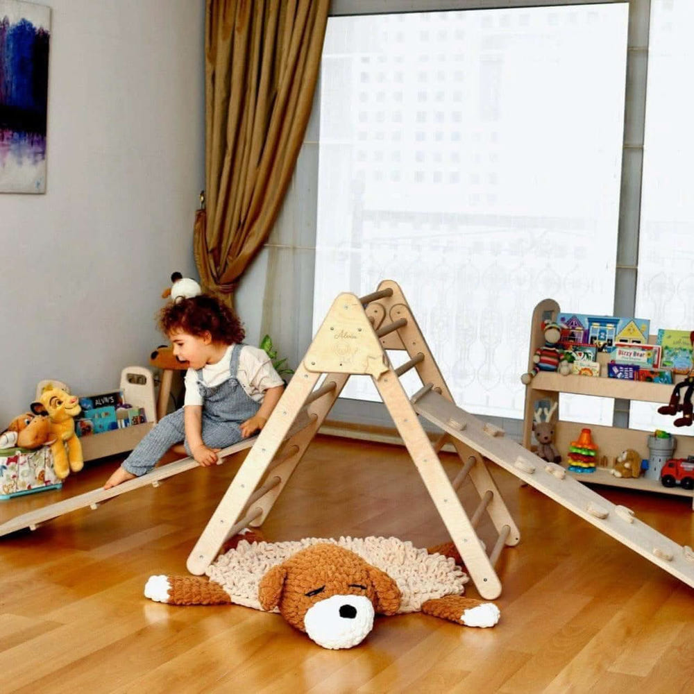 Foldable Climbing Triangle with 2 Ramps for kids, perfect for play and development.