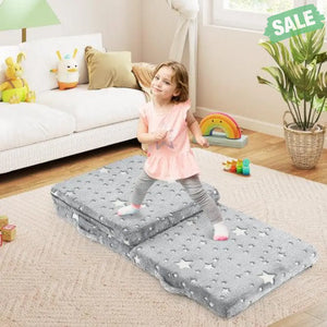 Foldable Floor Mattress for Kids with Washable Flannel Cover-Dark Gray