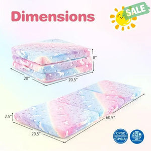 Foldable Floor Mattress for Kids with Washable Flannel Cover-Multicolor