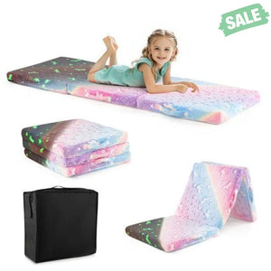 Foldable Floor Mattress for Kids with Washable Flannel Cover-Multicolor