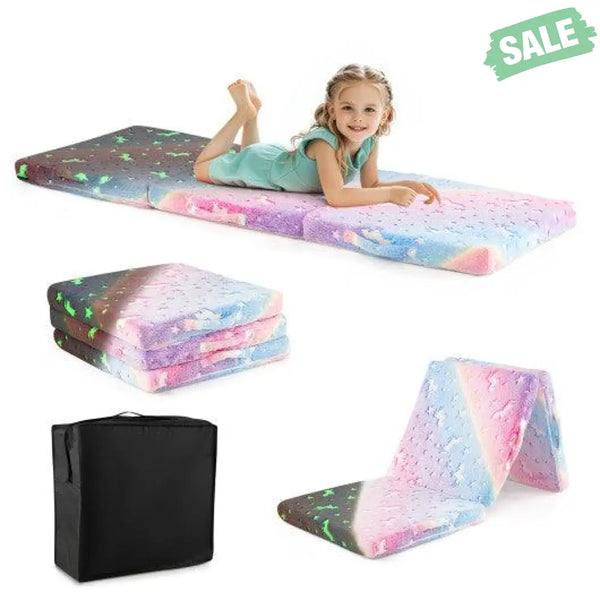 Foldable Floor Mattress for Kids with Washable Flannel Cover-Multicolor