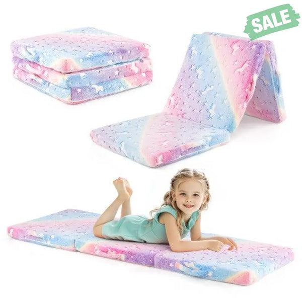 Foldable Floor Mattress for Kids with Washable Flannel Cover-Multicolor