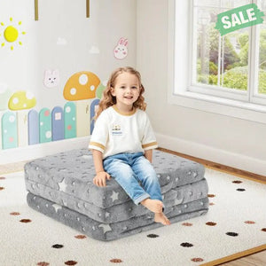 Foldable Floor Mattress for Kids with Washable Flannel Cover-Dark Gray