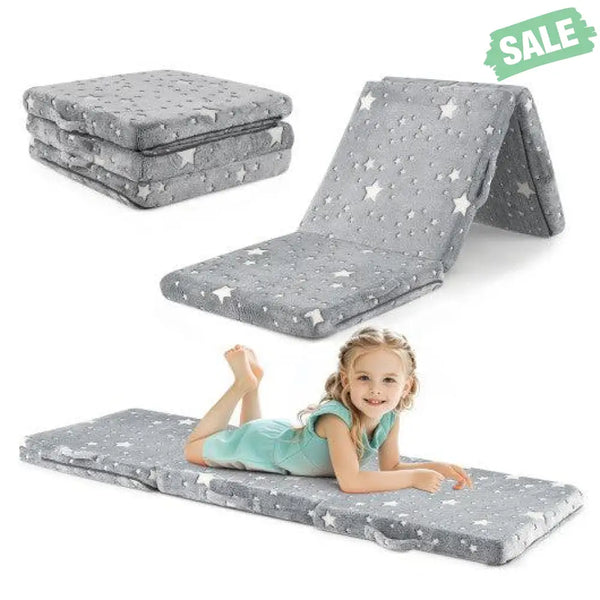 Foldable Floor Mattress for Kids with Washable Flannel Cover-Dark Gray