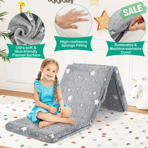 Foldable Floor Mattress for Kids with Washable Flannel Cover-Dark Gray