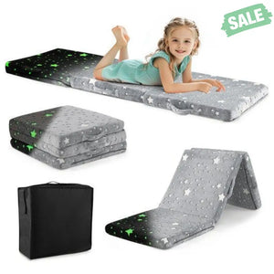 Foldable Floor Mattress for Kids with Washable Flannel Cover-Dark Gray