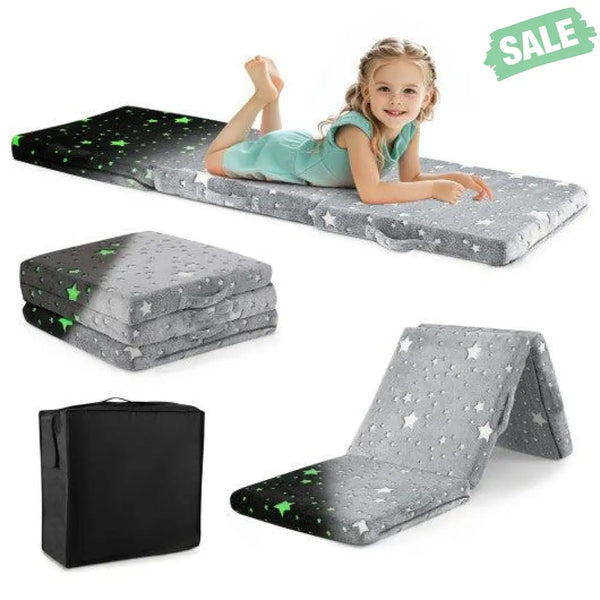Foldable Floor Mattress for Kids with Washable Flannel Cover-Dark Gray