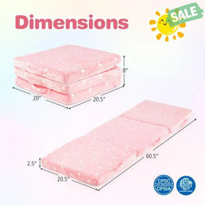 Foldable Floor Mattress for Kids with Washable Flannel Cover-Pink