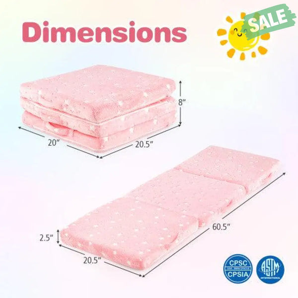 Foldable Floor Mattress for Kids with Washable Flannel Cover-Pink
