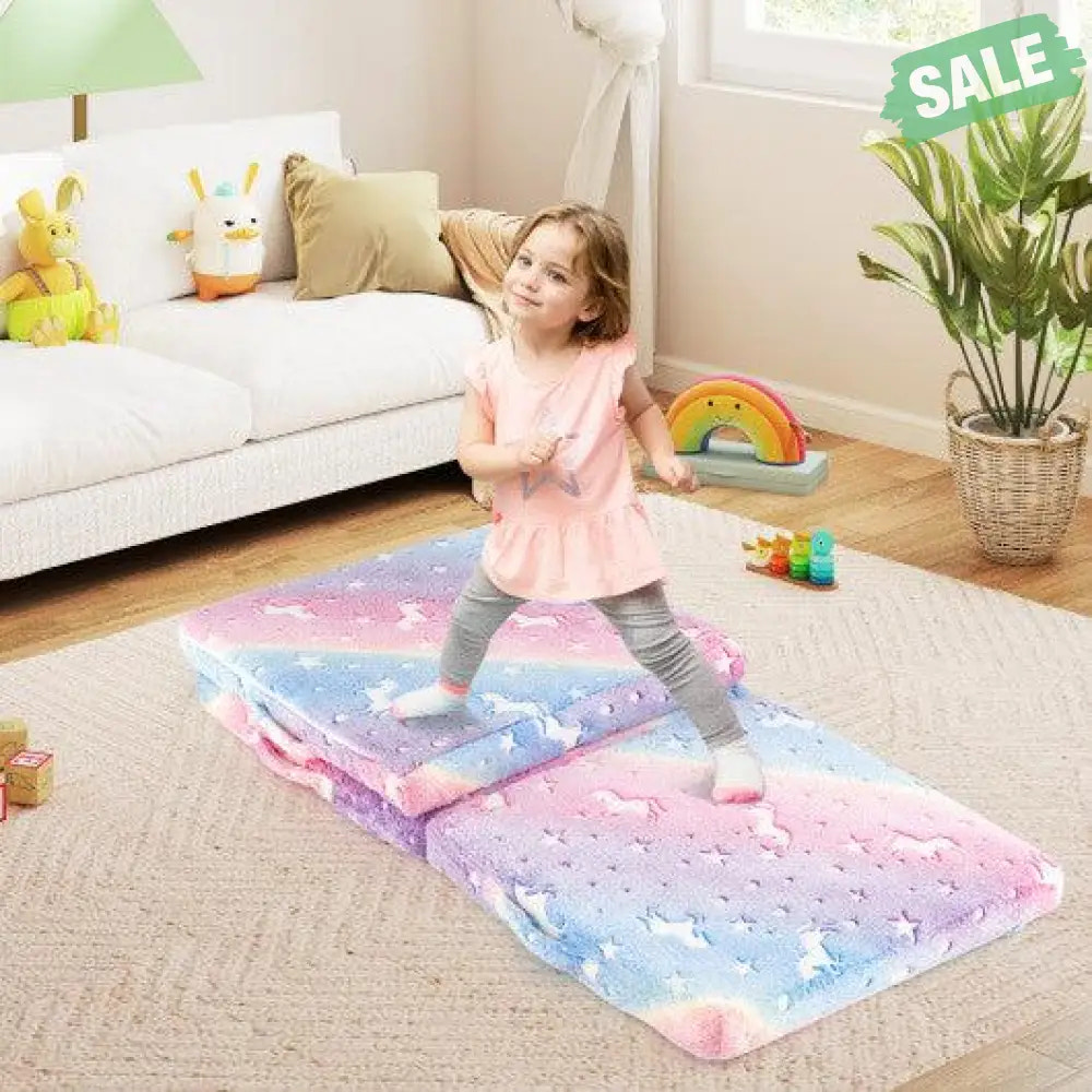 Foldable Floor Mattress for Kids with Washable Flannel Cover-Dark Gray