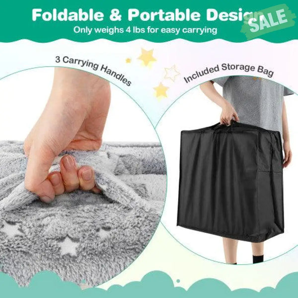 Foldable Floor Mattress for Kids with Washable Flannel Cover-Dark Gray