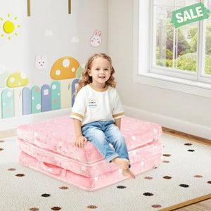 Foldable Floor Mattress for Kids with Washable Flannel Cover-Pink