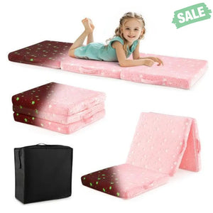 Foldable Floor Mattress for Kids with Washable Flannel Cover-Pink