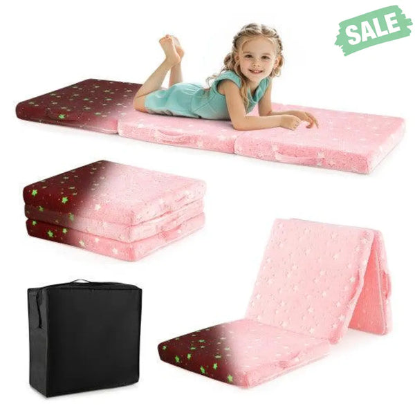 Foldable Floor Mattress for Kids with Washable Flannel Cover-Pink