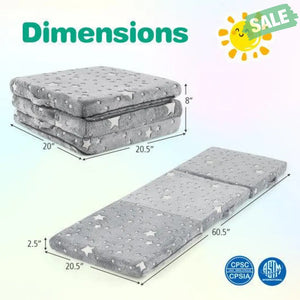 Foldable Floor Mattress for Kids with Washable Flannel Cover-Dark Gray