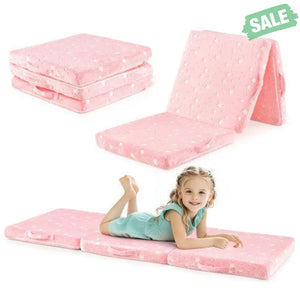 Foldable Floor Mattress for Kids with Washable Flannel Cover-Pink