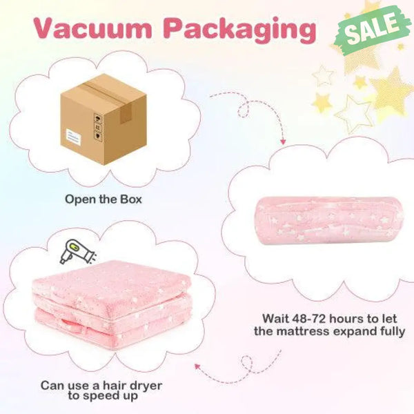 Foldable Floor Mattress for Kids with Washable Flannel Cover-Pink