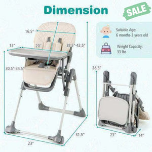 Foldable High Chair with Footrest and Detachable Tray-Beige Beige High Chairs