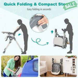 Foldable High Chair with Footrest and Detachable Tray-Beige Beige High Chairs