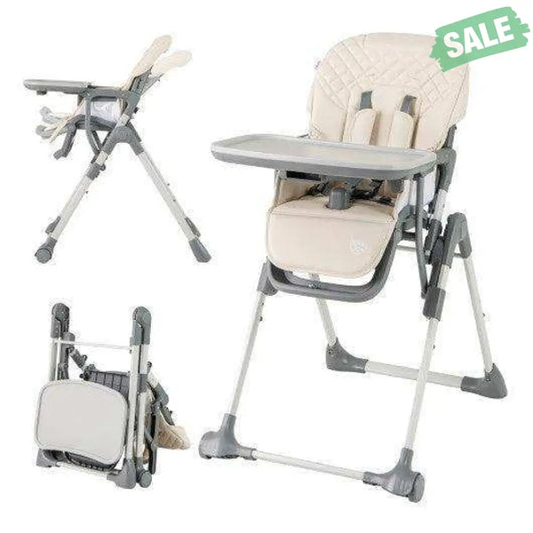 Foldable High Chair with Footrest and Detachable Tray-Beige Beige High Chairs