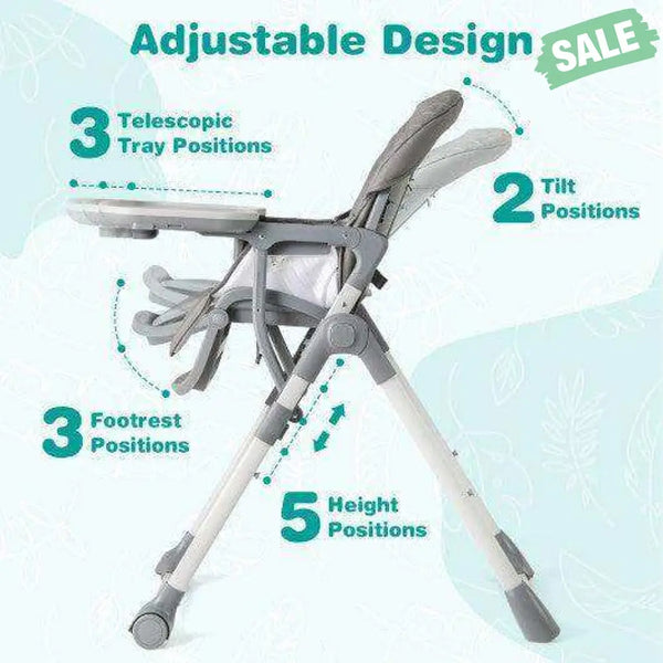 Foldable High Chair with Footrest and Detachable Tray-Beige Beige High Chairs