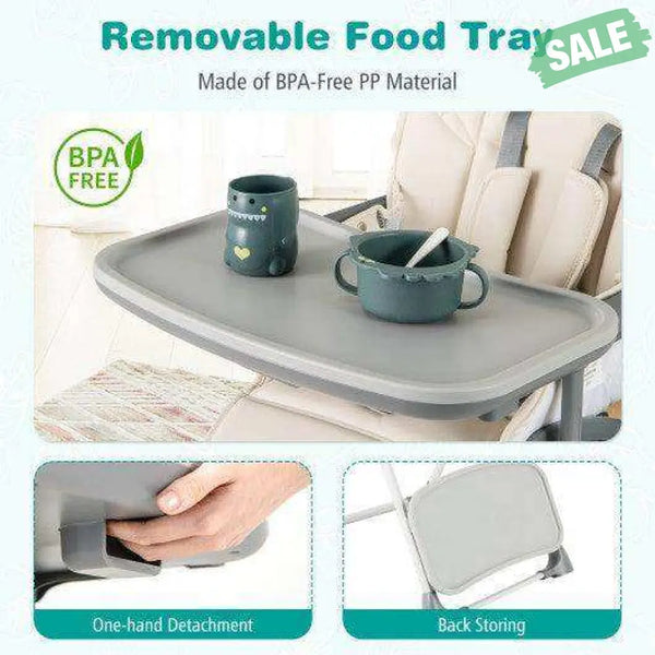 Foldable High Chair with Footrest and Detachable Tray-Beige Beige High Chairs