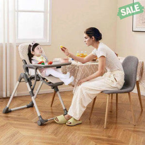 Foldable High Chair with Footrest and Detachable Tray-Beige Beige High Chairs