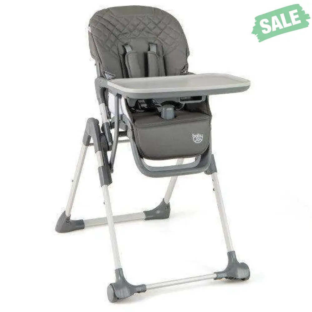 Foldable High Chair with Footrest and Detachable Tray-Gray