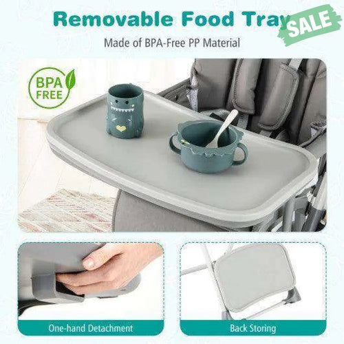 Foldable High Chair with Footrest and Detachable Tray-Gray