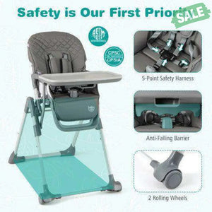 Foldable High Chair with Footrest and Detachable Tray-Gray