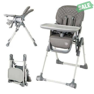 Foldable High Chair with Footrest and Detachable Tray-Gray