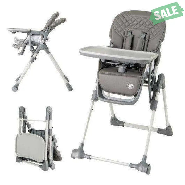 Foldable High Chair with Footrest and Detachable Tray-Gray