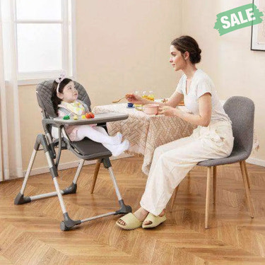 Foldable High Chair with Footrest and Detachable Tray-Gray