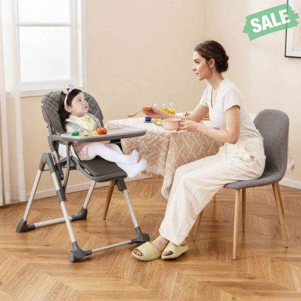Foldable High Chair with Footrest and Detachable Tray-Gray