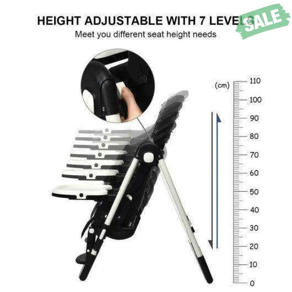 Foldable High chair with Multiple Adjustable Backrest-Black Black High Chairs