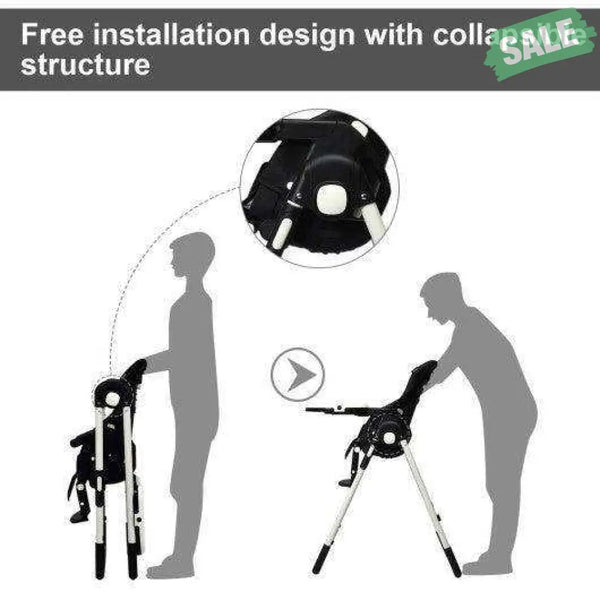 Foldable High chair with Multiple Adjustable Backrest-Black Black High Chairs
