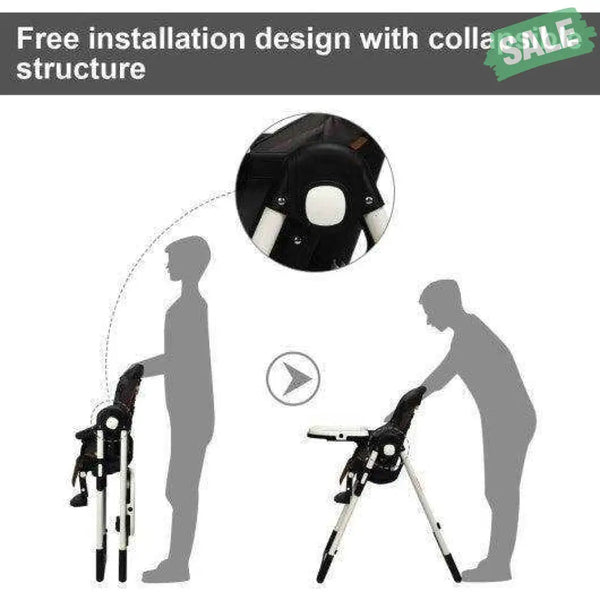 Foldable High chair with Multiple Adjustable Backrest-Black Black High Chairs