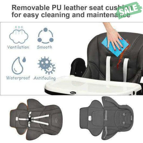 Foldable High chair with Multiple Adjustable Backrest-Black Black High Chairs