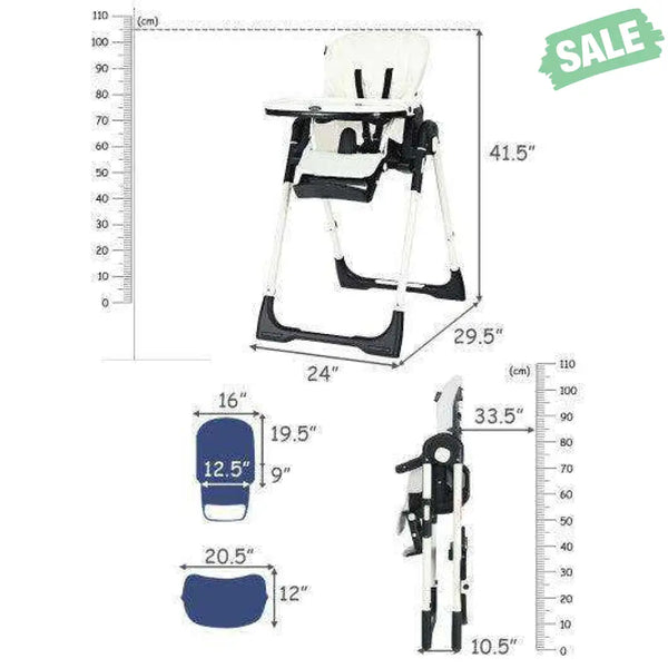 Foldable High chair with Multiple Adjustable Backrest-Black Black High Chairs