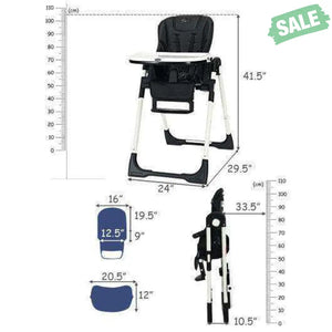 Foldable High chair with Multiple Adjustable Backrest-Black Black High Chairs