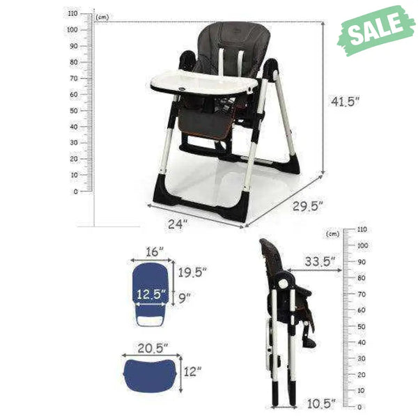Foldable High chair with Multiple Adjustable Backrest-Black Black High Chairs