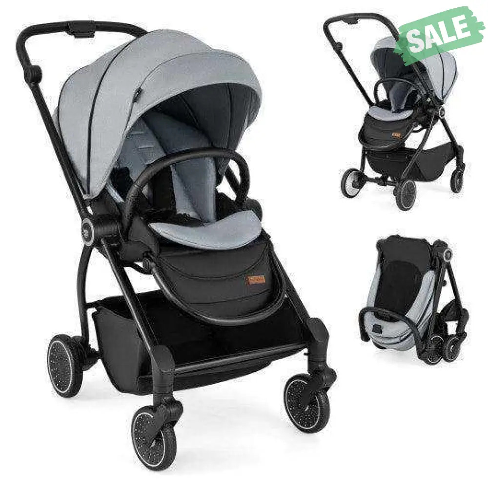 Foldable Infant Pram Stroller with Reversible Seat Reclining Backrest-Black