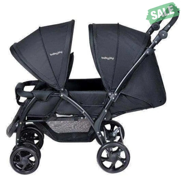 Foldable Lightweight Front Back Seats Double Baby Stroller-Black Black Baby Strollers