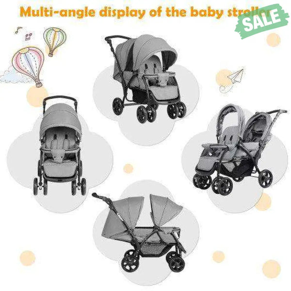 Foldable Lightweight Front Back Seats Double Baby Stroller-Black Black Baby Strollers