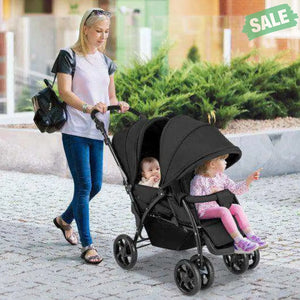 Foldable Lightweight Front Back Seats Double Baby Stroller-Black Black Baby Strollers