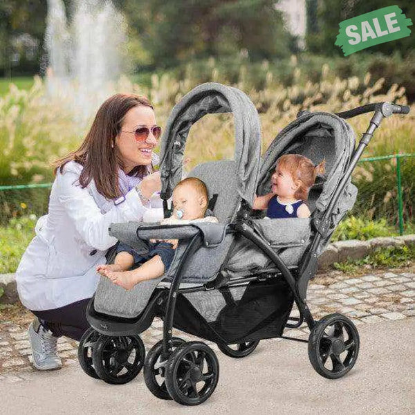 Foldable Lightweight Front Back Seats Double Baby Stroller-Black Black Baby Strollers