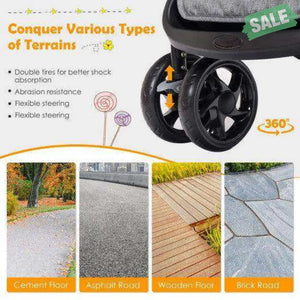 Foldable Lightweight Front Back Seats Double Baby Stroller-Black Black Baby Strollers