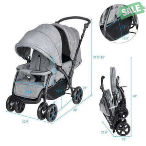 Foldable Lightweight Front Back Seats Double Baby Stroller-Black Black Baby Strollers